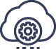  Graphic representation of a cloud with cogwheel rolling on the ground
