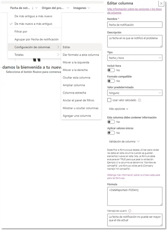 modificar fecha de corrección microsoft 365