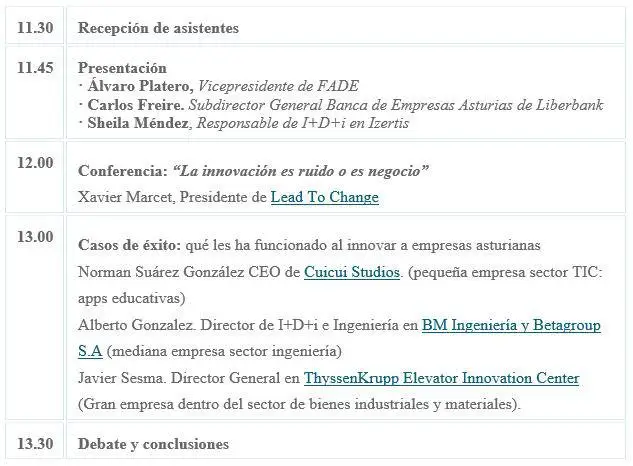 Programa del evento Innovación